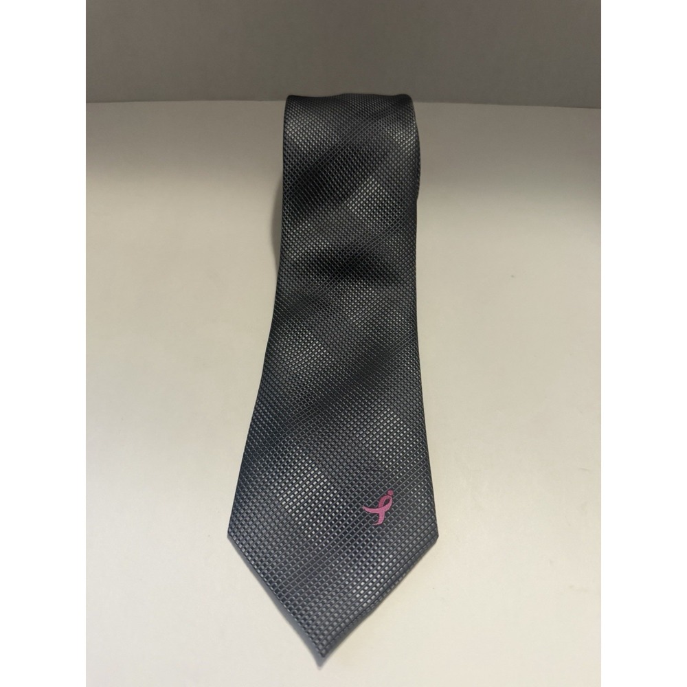 Susan G. Komen Breast Cancer Awareness Tie Charcoal Grey Pink Ribbon Logo Mens
